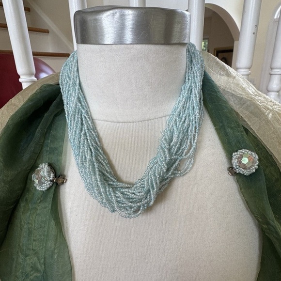 Icing,Beaded Waterfall Necklace+Pressure Earrings Set,Sky Blue.! - Picture 1 of 12